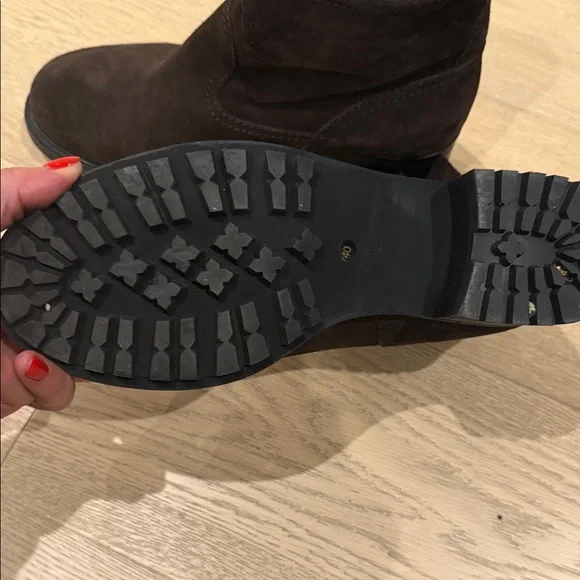 Women’s Dark Brown Suede Ankle Booties - Casual Slip-On - Picture 5 of 7